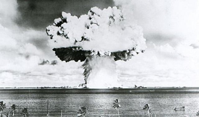 this u s navy handout image shows baker the second of the two atomic bomb tests in which a 63 kiloton warhead was exploded 90 feet under water as part of operation crossroads conducted at bikini atoll in july 1946 to measure nuclear weapon effects on warships photo reuters