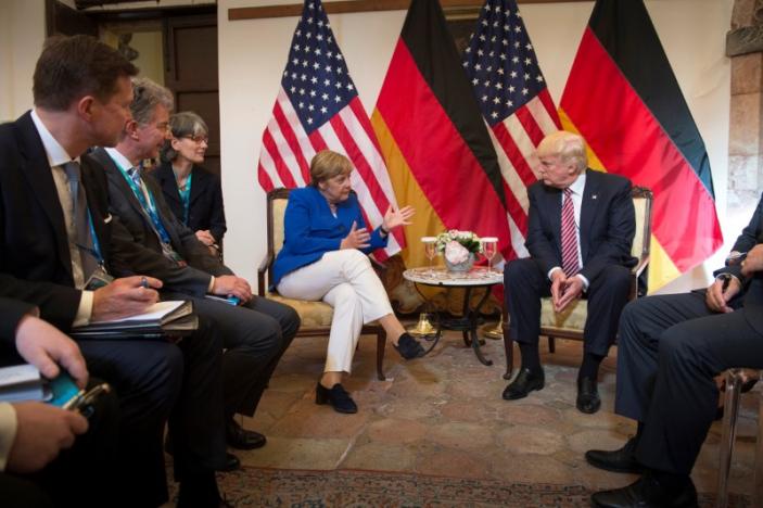 german chancellor angela merkel and u s president donald trump before talks at the g7 summit in taormina sicily italy may 26 2017 photo reuters