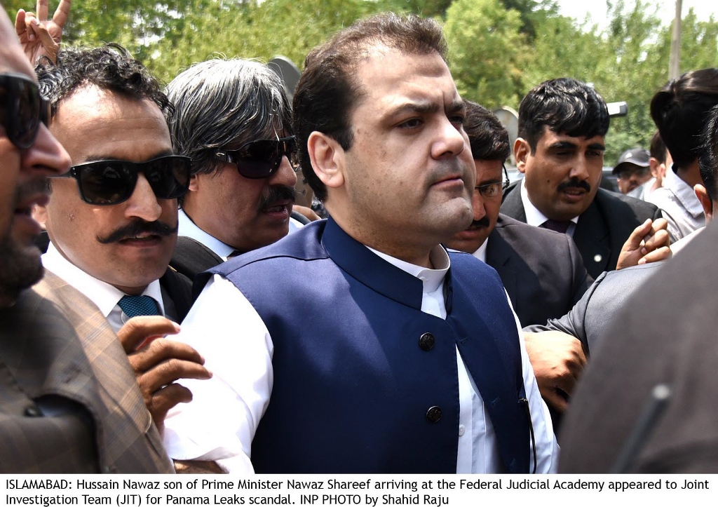 hussain nawaz arrives at the federal judicial academy on may 30 2017 to appear before the joint investigation team probing into the panama leaks scandal photo inp