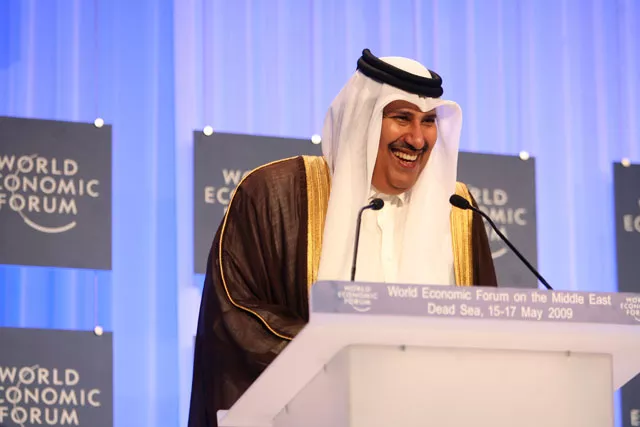 qatari prince hamad bin jassim bin jaber al thani delivers a speech at the world economic forum on the middle east at the dead sea in jordan may 15 2009 photo courtesy world economic forum qatari prince hamad bin jassim bin jaber al thani delivers a speech at the world economic forum on the middle east at the dead sea in jordan may 15 2009 photo courtesy world economic forum