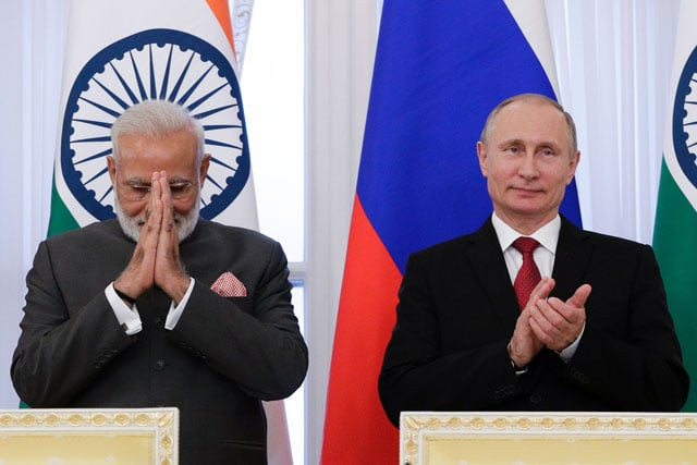 russian president vladimir putin r and indian prime minister narendra modi attend a signing ceremony following their meeting on the sidelines of the st petersburg international economic forum spief in saint petersburg on june 1 2017 photo afp russian president vladimir putin r and indian prime minister narendra modi attend a signing ceremony following their meeting on the sidelines of the st petersburg international economic forum spief in saint petersburg on june 1 2017 photo afp