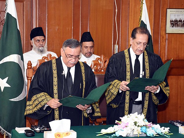 justice asif saeed khan khosa l takes oath as acting chief justice of pakistan in supreme court islamabad on monday june 5 2017 photo pid