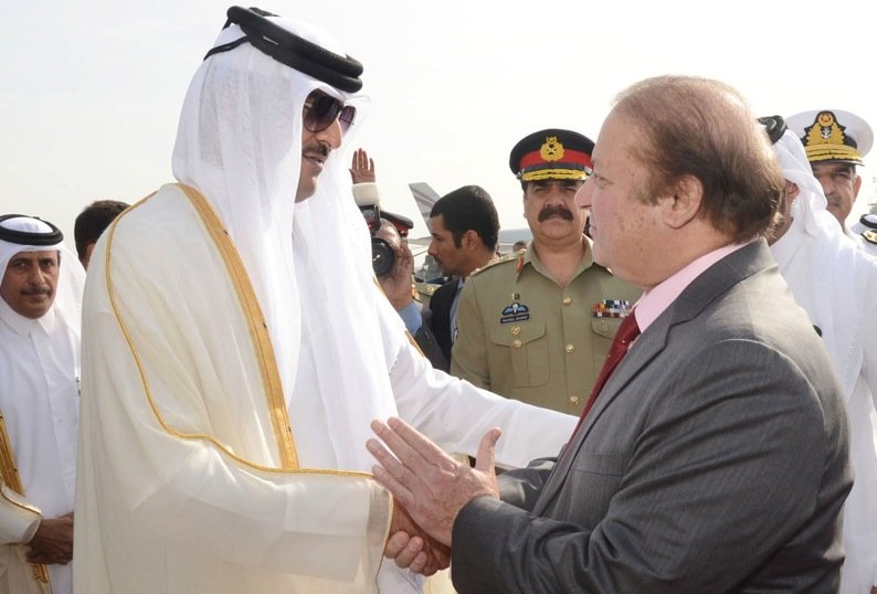 prime minister muhammad nawaz sharif seeing off emir of qatar h h sheikh tamim bin hammad al thani at noor khan airbase rawalpindi on 24th march 2015