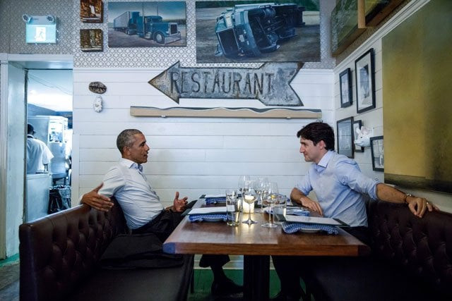 in this image courtesy of the prime minister s office canadian prime minister trudeau r meets with former us president barack obama at liverpool house in montreal for dinner on june 6 2017 photo afp in this image courtesy of the prime minister s office canadian prime minister trudeau r meets with former us president barack obama at liverpool house in montreal for dinner on june 6 2017 photo afp