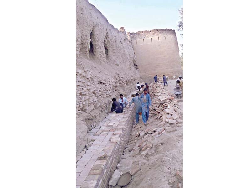 repair work is taking place at the umerkot fort after a lapse of 200 years photo express