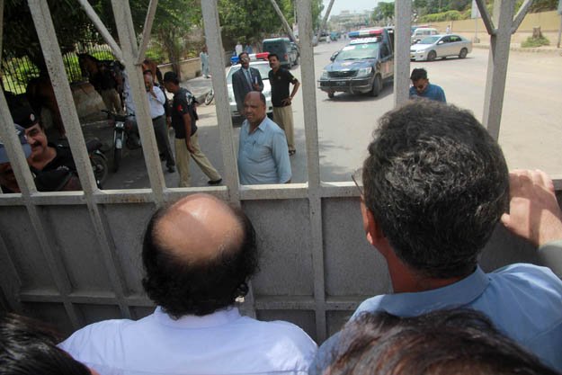 the protesters heckled the guards and demanded to be let into the assembly and have lawmakers address their grievances photo athar khan expres