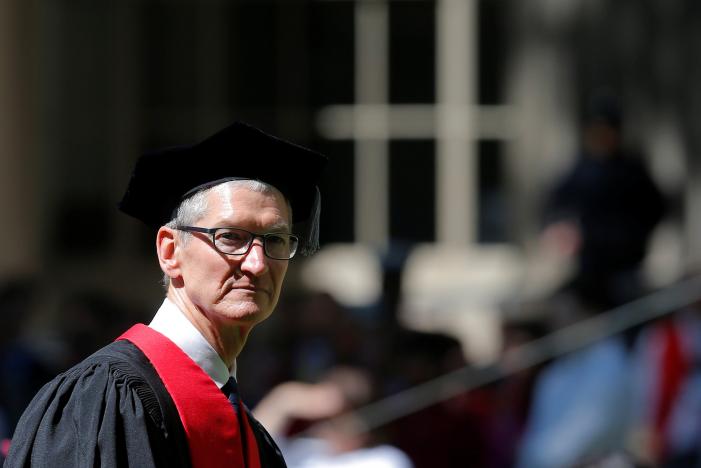 apple ceo tim cook takes the stage for commencement exercises at massachusetts institute of technology mit in cambridge massachusetts u s june 9 2017 photo reuters