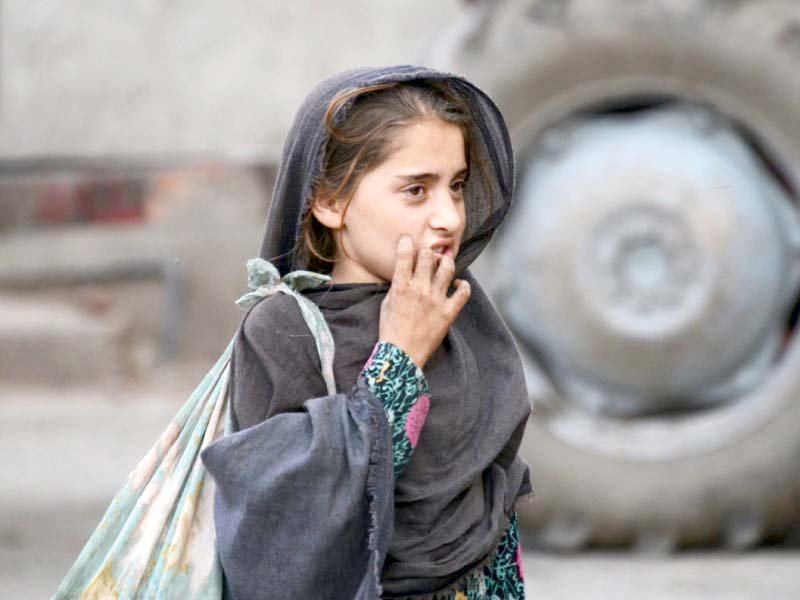 An Afghan girl works at a fruit market in the Badami Bagh area of the city. PHOTO: ONLINE