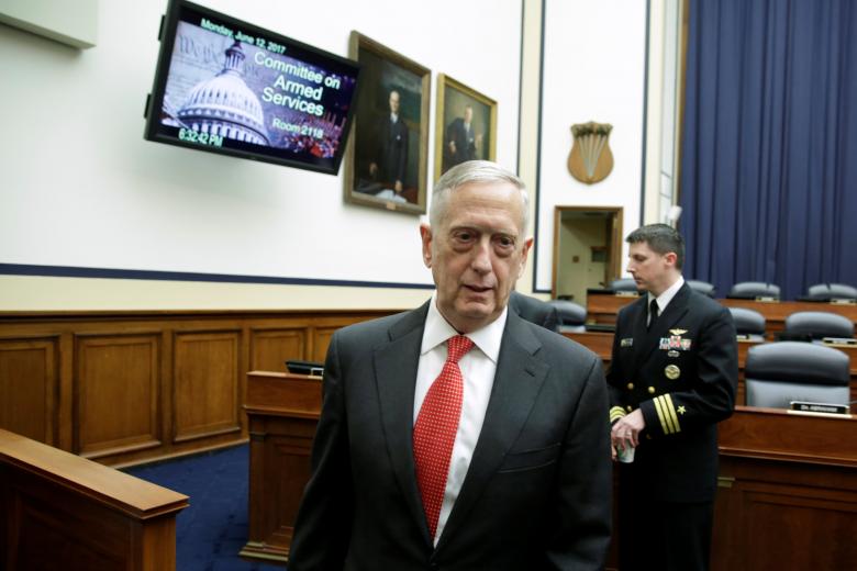 us defense secretary james mattis arrives before a house armed services committee hearing on the pentagon 039 s budget priorities on capitol hill in washington us photo reuters