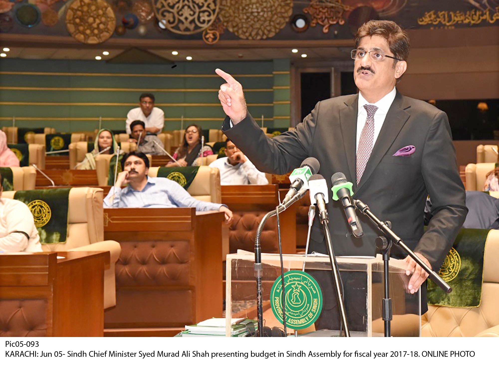 cm murad ali shah 039 s provincial government passed the budget for 2017 18 on friday photo online