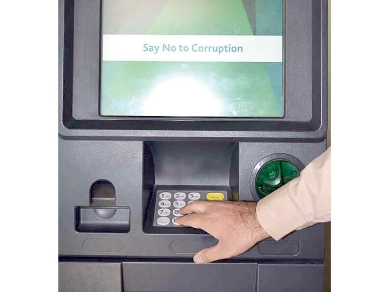 an atm displays nab message of say no to corruption on screen photo app