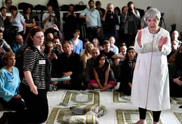 german turkish lawyer author and activist seyran ates readies for an inaugural friday prayer at the ibn rushd goethe mosque photo afp