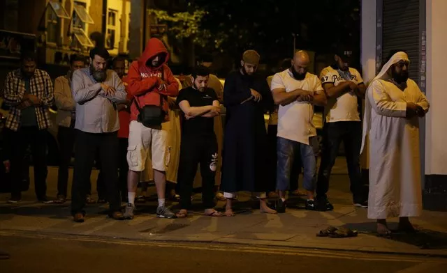 muslims pray on a sidewalk in the finsbury park area of north london after a vehichle hit pedestrians on june 19 2017 one person has been arrested after a vehicle hit pedestrians in north london injuring several people police said monday as muslim leaders said worshippers were mown down after leaving a mosque photo afp muslims pray on a sidewalk in the finsbury park area of north london after a vehichle hit pedestrians on june 19 2017 one person has been arrested after a vehicle hit pedestrians in north london injuring several people police said monday as muslim leaders said worshippers were mown down after leaving a mosque photo afp