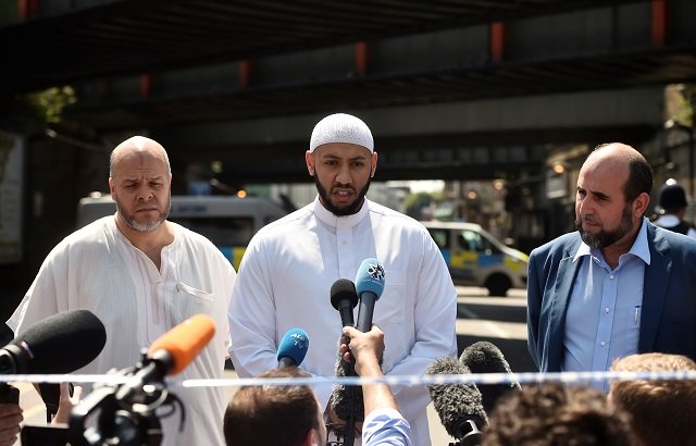 mohammed mahmud the iman of the muslim welfare house speaks to journalists about the van that driven was driven at muslims in finsbury park north london photo reuters