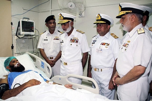 navy chief admiral zakaullah inquires after the health of personnel injured in the jiwani attack photo app