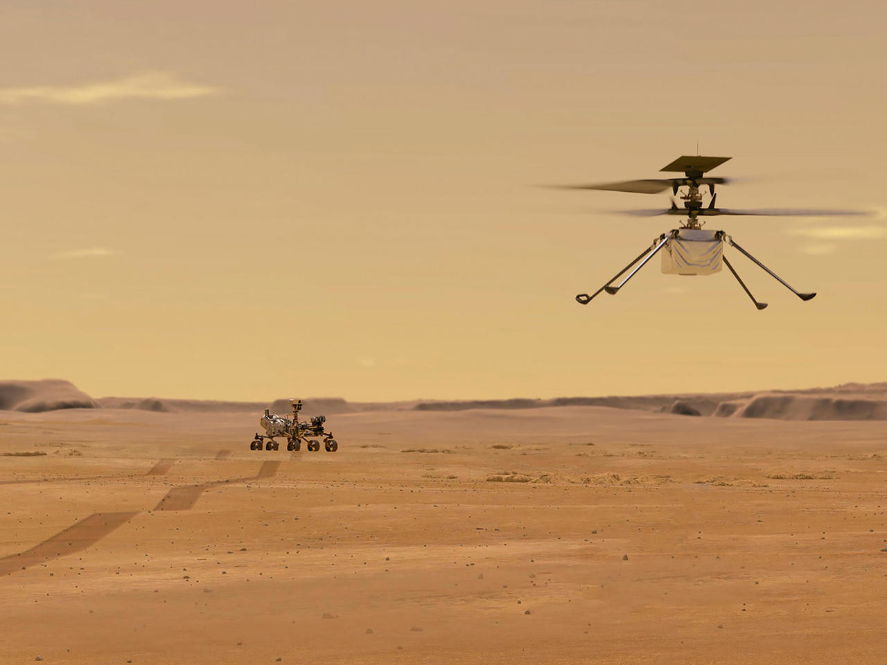 an illustration depicting nasa s ingenuity mars helicopter flying on the red planet an illustration depicting nasa s ingenuity mars helicopter flying on the red planet handout nasa photo afp