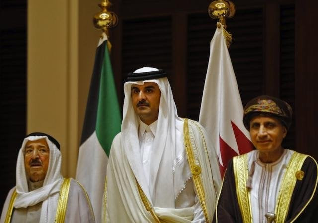 this file photo taken on december 07 2016 shows emir of kuwait sabah al ahmad al jaber al sabah l emir of qatar sheikh tamim bin hamad al thani c and oman 039 s foreign minister yusuf bin alawi attending a gulf cooperation council gcc summit in the bahraini capital manama gulf states on june 5 2017 cut diplomatic ties with neighbouring qatar and kicked it out of a military coalition less than a month after us president donald trump visited the region to cement ties with powerhouse saudi arabia photo afp this file photo taken on december 07 2016 shows emir of kuwait sabah al ahmad al jaber al sabah l emir of qatar sheikh tamim bin hamad al thani c and oman 039 s foreign minister yusuf bin alawi attending a gulf cooperation council gcc summit in the bahraini capital manama gulf states on june 5 2017 cut diplomatic ties with neighbouring qatar and kicked it out of a military coalition less than a month after us president donald trump visited the region to cement ties with powerhouse saudi arabia photo afp