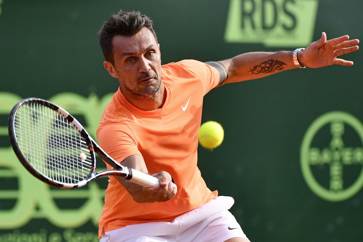 no tennis titan maldini produced a few strong forehands but showed flaws in his backhand and was well below professional standard on serve photo afp