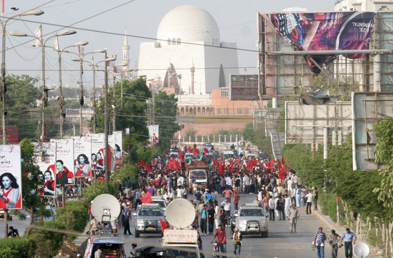 the sit ins at numaish chowrangi create problems for office goers while the ambulances carrying patients also get stuck in traffic gridlocks photo athar khan express