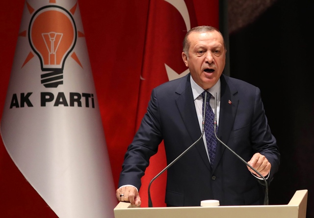 turkish president and ruling justice and development ak party chairman recep tayyip erdogan delivers a speech during the ak party 039 s provincial meeting in ankara on july 1 2017 photo afp