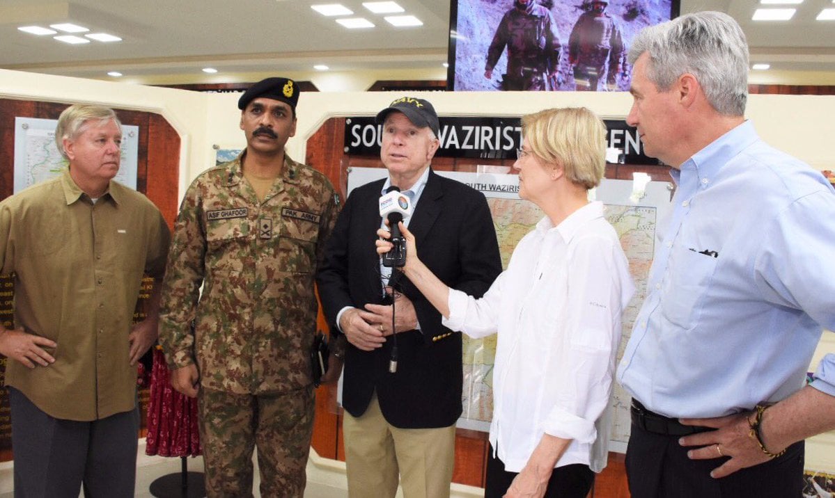 senator john mccain who is leading the us delegation visiting south waziristan appreciates the pakistan army 039 s efforts against terrorism and in uplifting the socioeconomic conditions in the tribal area photo ispr