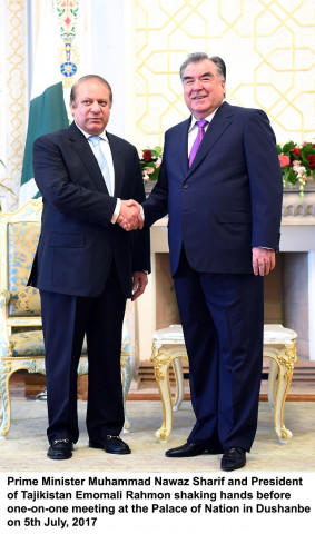 prime minister muhammad nawaz sharif and president of tajikistan emomali rahmon shaking hands before one on one meeting at the palace of nation in dushanbe on 5th july 2017 photo pid prime minister muhammad nawaz sharif and president of tajikistan emomali rahmon shaking hands before one on one meeting at the palace of nation in dushanbe on 5th july 2017 photo pid