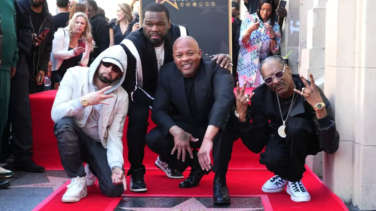 eminem 50 cent and snoop dogg attend dr dre s walk of fame ceremony eminem 50 cent and snoop dogg attend dr dre s walk of fame ceremony