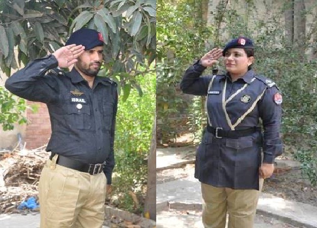 in a show of mutual respect and above all admiration asi ismael and his wife asi zaneera kanwal malik salute each other each morning before leaving for work in their native town of layyah district near multan photo facebook