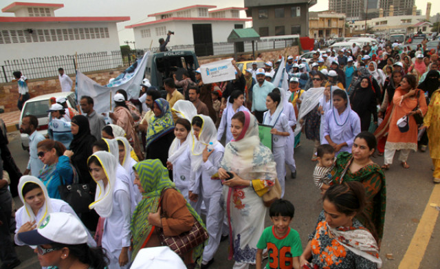 the walk on the world population day was organised by the population welfare department and was attended by a large number of people from all walks of life photo athar khan the walk on the world population day was organised by the population welfare department and was attended by a large number of people from all walks of life photo athar khan
