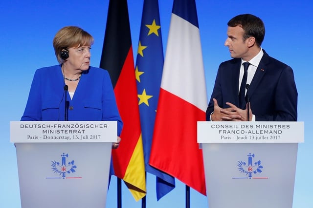 french president emmanuel macron and german chancellor angela merkel attend a news conference following a franco german joint cabinet meeting at the elysee palace in paris france july 13 2017 photo reuters french president emmanuel macron and german chancellor angela merkel attend a news conference following a franco german joint cabinet meeting at the elysee palace in paris france july 13 2017 photo reuters