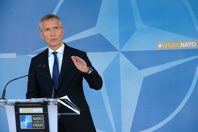 nato secretary general jens stoltenberg talks to the media at nato headquarters in brussels on july 13 2017 photo afp