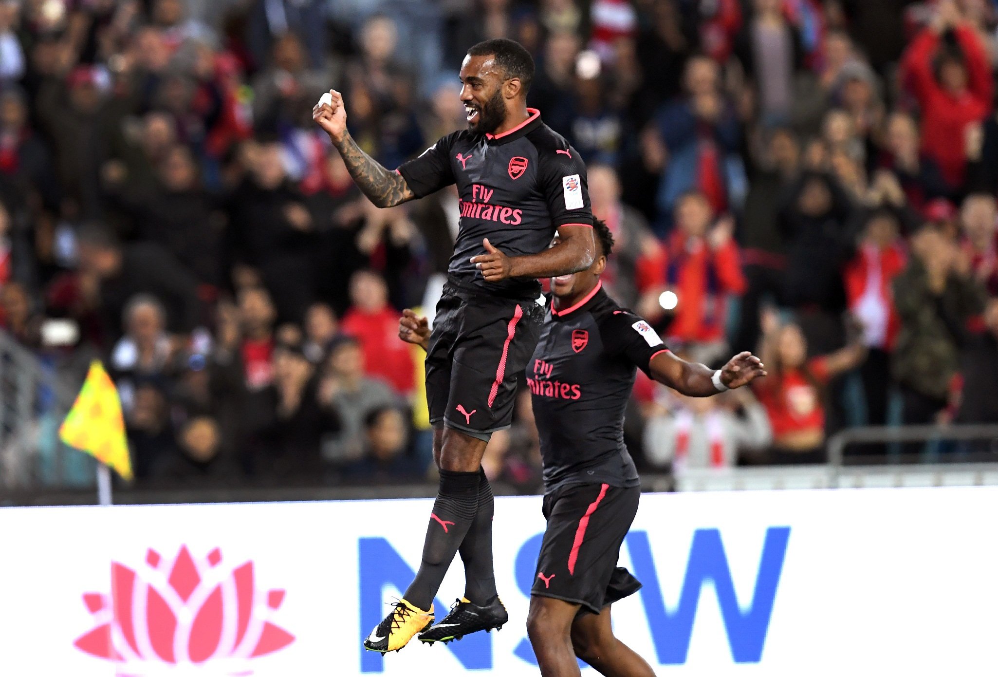 off the mark lacazette came on for his arsenal debut as part of a 10 man substitution in the 68th minute and was on hand 15 minutes later to side foot the ball into the net from winger alex iwobi 039 s cutback photo afp