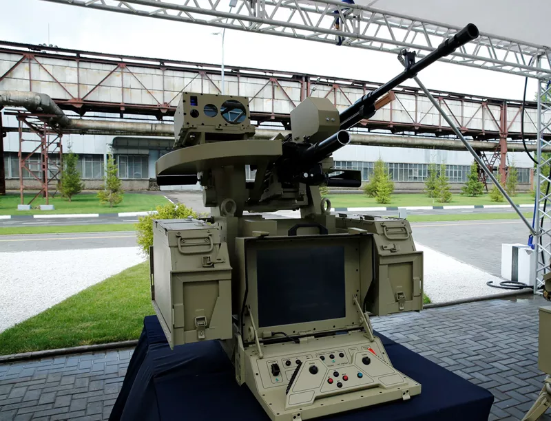 the company released images of one of the combat robots with kalashnikov s pk series of machine guns mounted atop photo courtesy kalashnikov the company released images of one of the combat robots with kalashnikov s pk series of machine guns mounted atop photo courtesy kalashnikov