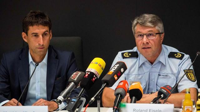 matthias klopfer left mayor of the southwestern german village of schorndorf and aalen 039 s police president roland eisele during a press conference to comment on disturbances at a local festival photo afp