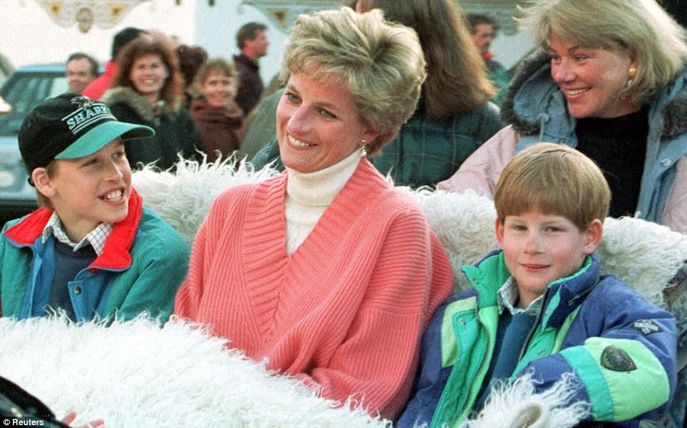 william and harry join their mum in a horse drawn carriage in the resort of lech in march 1994 photo reuters