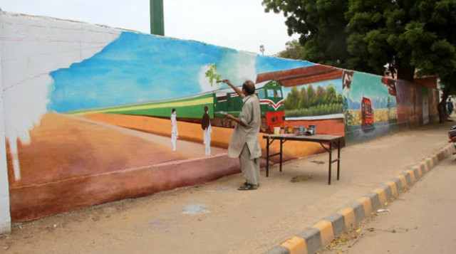 many artists have been jointly working to paint the boundary wall of the aga khan family park in garden east photo athar khan