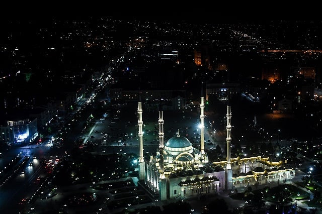 24 a picture taken late on july 24 2017 shows the heart of chechnya mosque and the avenue named after russian president vladimir putin l in central grozny photo afp 24 a picture taken late on july 24 2017 shows the heart of chechnya mosque and the avenue named after russian president vladimir putin l in central grozny photo afp