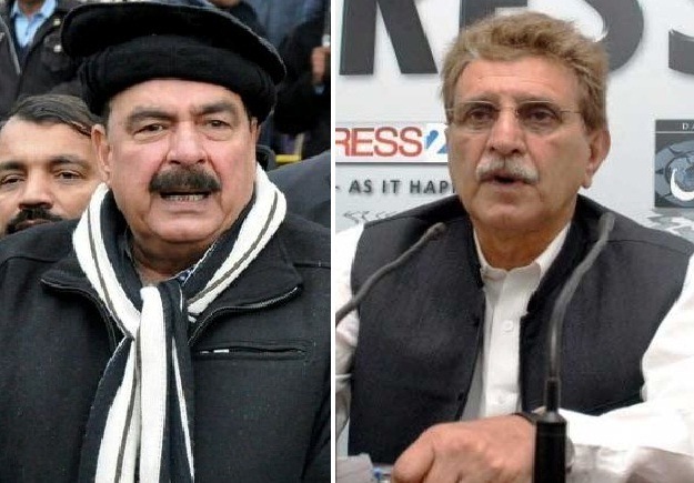 awami muslim league leader sheikh rashid and ajk pm raja farooq haider photos file