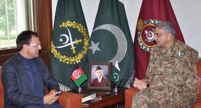 army chief general qamar javed bajwa in a meeting with afghan ambassador to pakistan omar zakhilwal photo ispr