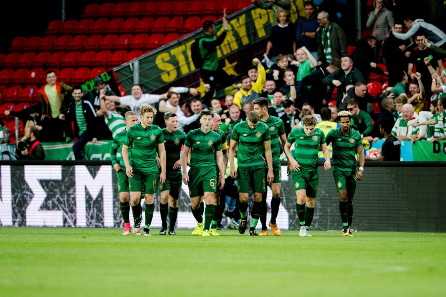 celtic players celebrate james forrest 039 s goal during the uefa champions league third qualifying round 2nd leg match between rosenborg and celtic at lerkendal stadium in trondheim norway august 2 2017 photo reuters