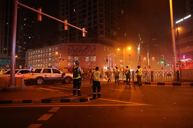 fire is seen at the 1 105 foot tall torch tower skyscraper on august 4 2017 in dubai photo afp