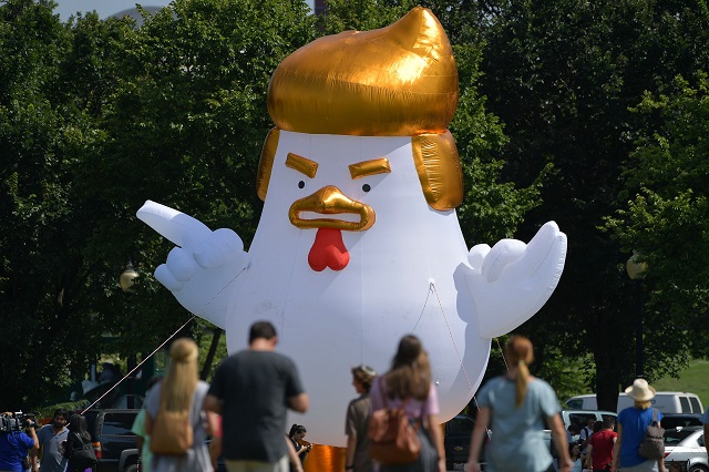 an inflatable chicken mimicking us president donald trump is set up on the ellipse a 52 acre 21 hectare park located just south of the white house and north of the washington monument photo afp