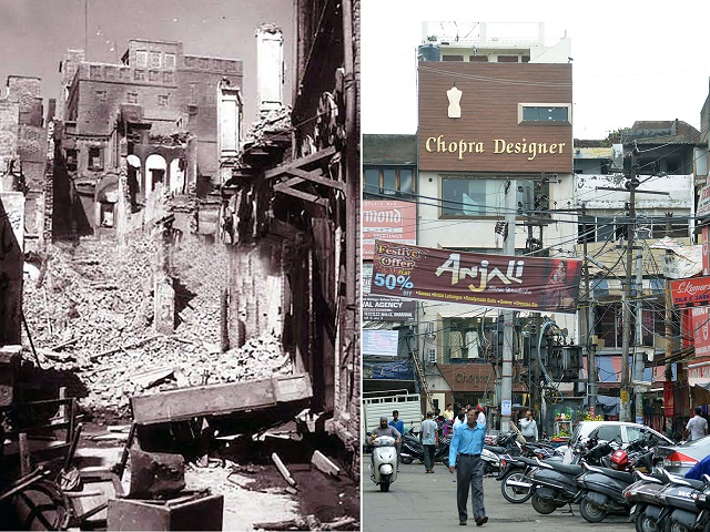 this combination of pictures created on july 28 2017 shows l a photo taken in august 1947 of a destroyed building in the katra jaimal singh area of amritsar during unrest following the partition of india and pakistan in amritsar and r the same scene in amritsar on june 29 2017 the partition of india sparked one of the greatest mass migrations in modern history with millions seeking sanctuary from the violence inside ancient tombs and forts transformed into sprawling refugee camps more than 15 million people were displaced following india 039 s independence from britain in 1947 with muslims embarking for the newly formed pakistan as hindus and sikhs moved in the opposite direction photo afp