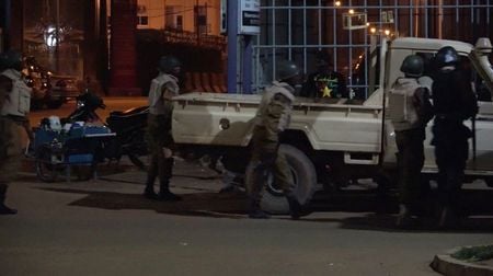 soldiers are seen at the back of a truck following an attack by gunmen on a restaurant in ouagadougou burkina faso in this still frame taken from video august 13 2017 photo reuters