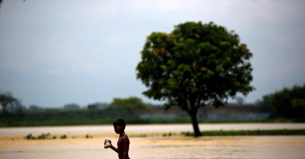 a boy walks along the flooded area in saptari district nepal august 14 2017 photo reuters