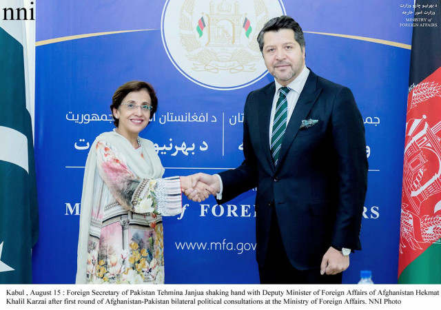 foreign secretary tehmina janjua is greeted by afghan deputy foreign minister hekmat khalil karzai after first round of pak afghan bilateral political consultation at the ministry of foreign affairs no august 15 2017 photo nni foreign secretary tehmina janjua is greeted by afghan deputy foreign minister hekmat khalil karzai after first round of pak afghan bilateral political consultation at the ministry of foreign affairs no august 15 2017 photo nni