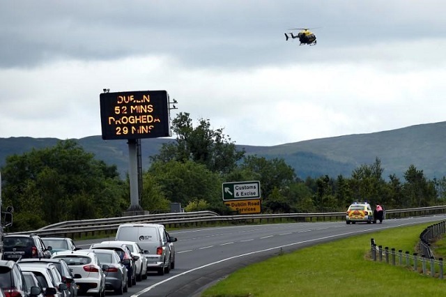 a sign for customs and excise is seen on the motorway approaching the border between northern ireland and ireland near newry northern ireland july 13 2017 photo reuters