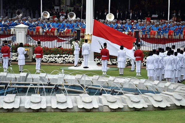 the indonesian red and white national flag is raised during a ceremony to mark independence day at the presidential palace in jakarta indonesia august 17 2017 in this photo taken by antara foto photo reuters the indonesian red and white national flag is raised during a ceremony to mark independence day at the presidential palace in jakarta indonesia august 17 2017 in this photo taken by antara foto photo reuters