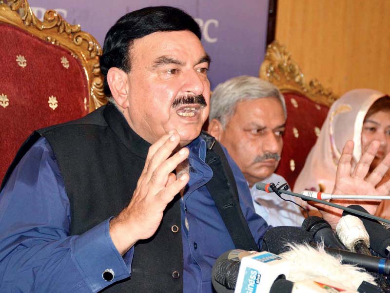 aml chief sheikh rasheed ahmed addresses a press conference in islamabad photo mudassar raja express