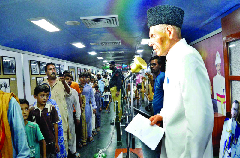 people take keen interest in items displayed in the azadi train photos app